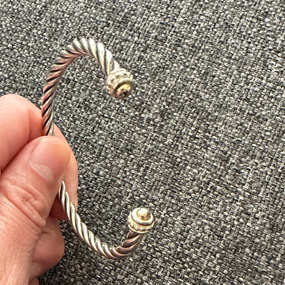 Twisted Cable Open Cuff Bracelet with Gold Accents - Silver and Gold tone - Picture 5 of 5